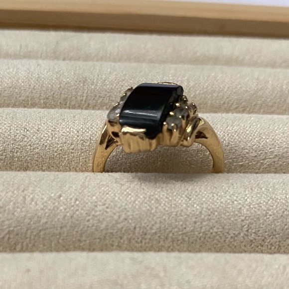 10k Gold Black Onyx Diamond Ring - Vintage - Picture 6 of 16